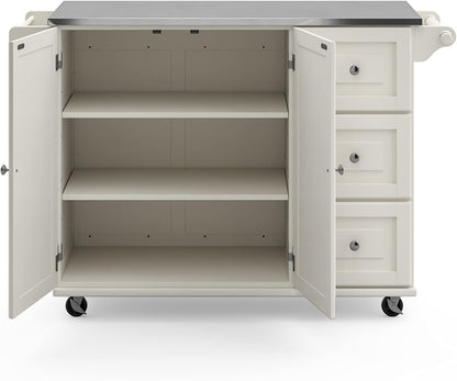 Dolly Madison 54-Inch Rolling Mobile Kitchen Island with Storage and Towel Rack in Off White