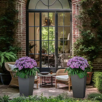 Set of 2 Tall Square Planter Pots – 27.5" Charcoal Black, Indoor/Outdoor Use