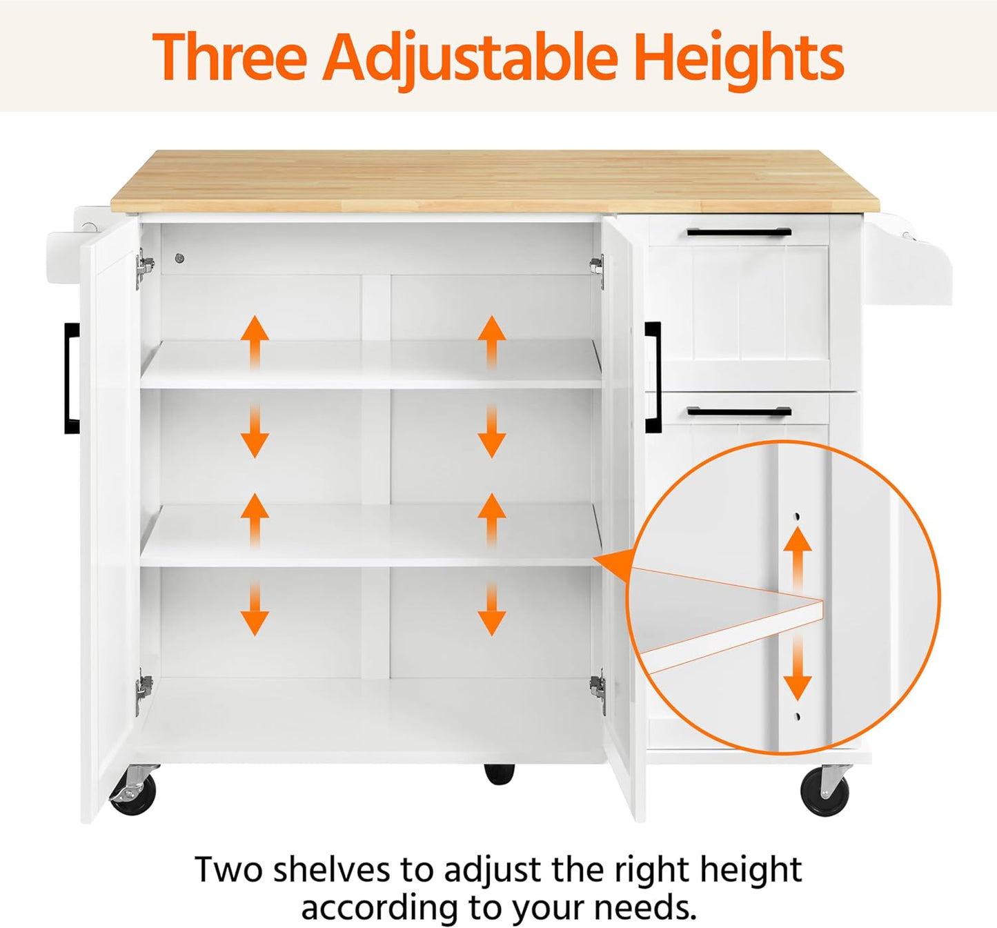   Mobile Kitchen Island with Adjustable Shelves
