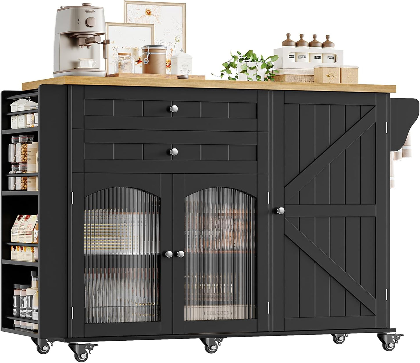 Elevate Your Kitchen Experience with the Stylish and Functional Rolling Kitchen Island - Complete with Storage, Wood Drop Leaf Countertop, and Convenient Wheels