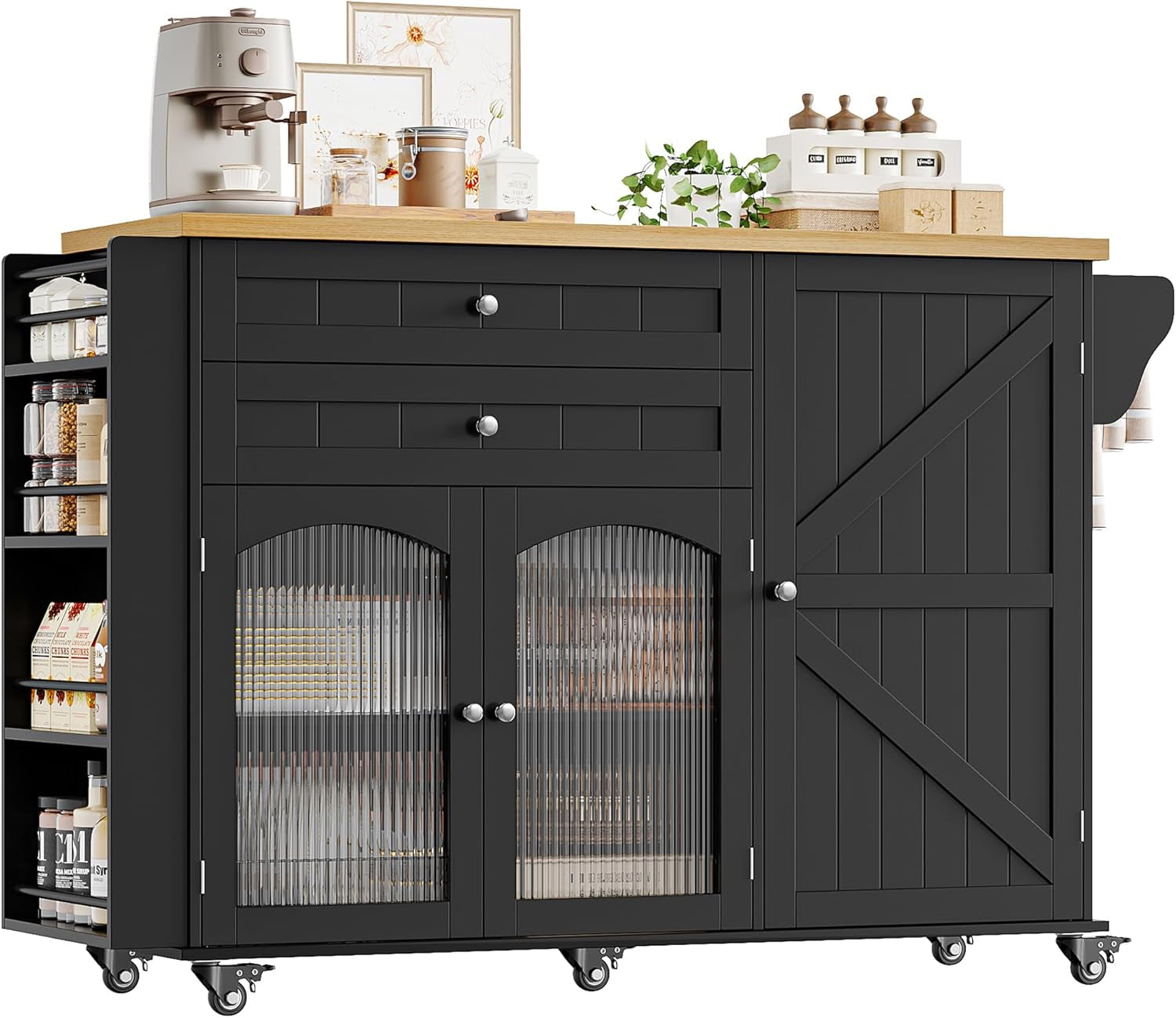 Elevate Your Kitchen Experience with the Stylish and Functional Rolling Kitchen Island - Complete with Storage, Wood Drop Leaf Countertop, and Convenient Wheels