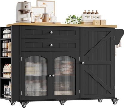 Elevate Your Kitchen Experience with the Stylish and Functional Rolling Kitchen Island - Complete with Storage, Wood Drop Leaf Countertop, and Convenient Wheels