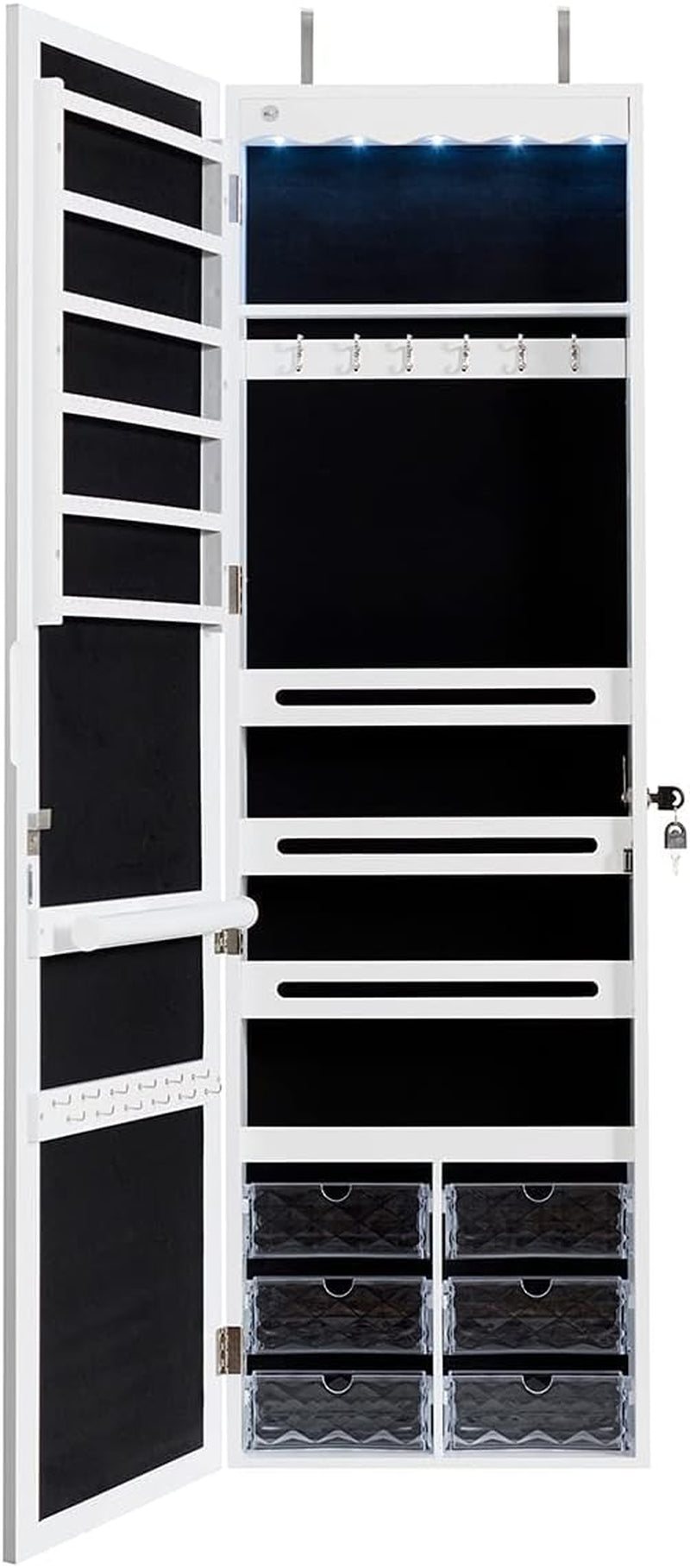 Full-Length Mirror Jewelry Organizer with Drawers & Lights