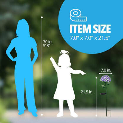 Hydrangea Flower Garden Stake Solar Lights with 26 LEDs, Metal Outdoor Accent in Purple, 7 x 21.5 Inches