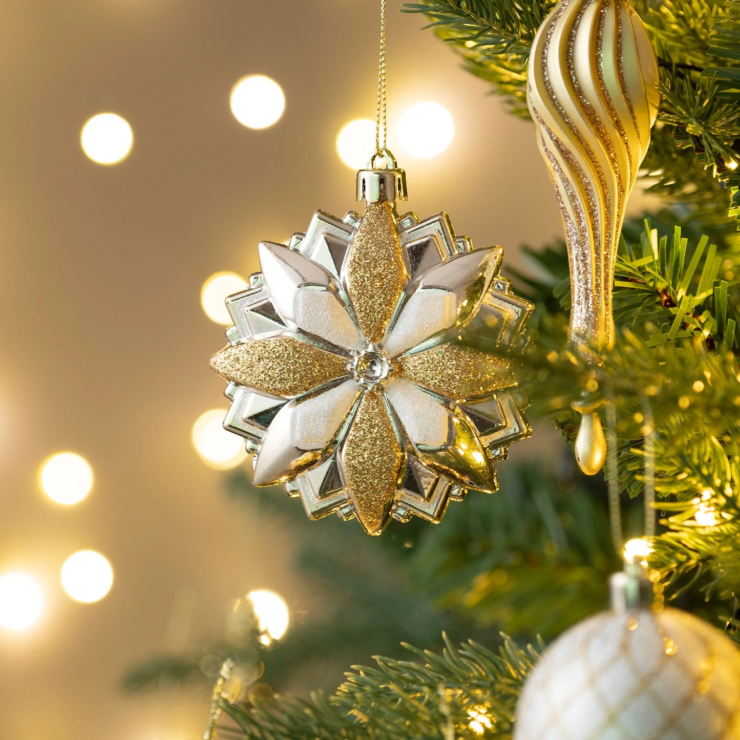 80-Ct Shatterproof Christmas Ornaments Set in White Gold for Tree Decoration