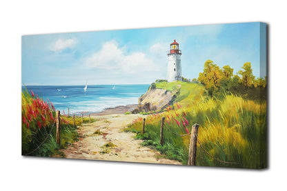 Ocean Coastal Beach Canvas Wall Art Living Room Painting Seascape Lighthouse ...