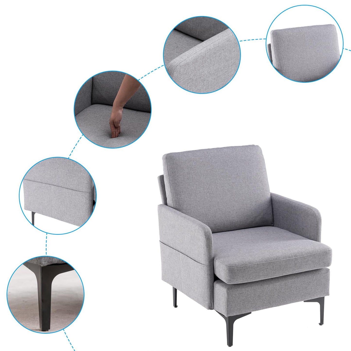 Cozy Linen Armchair with Handy Side Bag