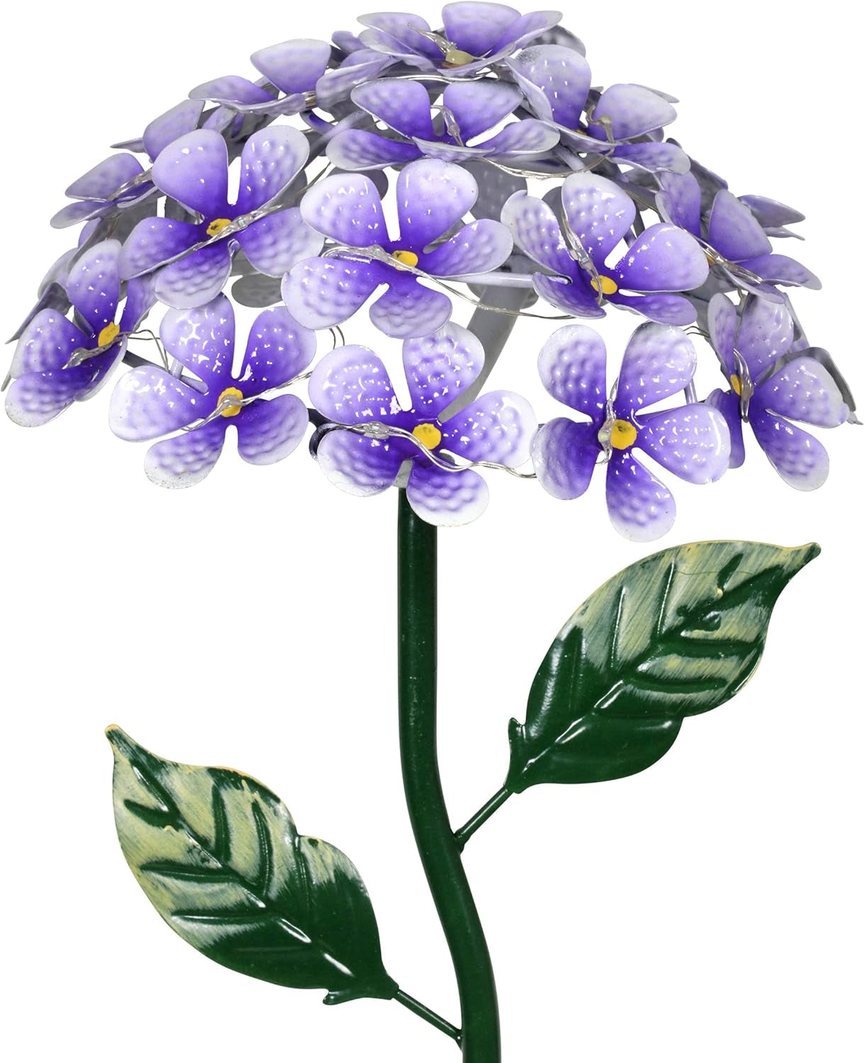 Hydrangea Flower Garden Stake Solar Lights with 26 LEDs, Metal Outdoor Accent in Purple, 7 x 21.5 Inches