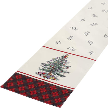 Holiday Home Decor Christmas Tree Tartan Table Runner, 14" x 90