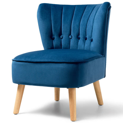 Tufted Blue Velvet Accent Chair — Armless