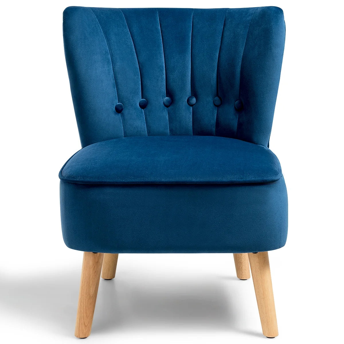 Tufted Blue Velvet Accent Chair — Armless