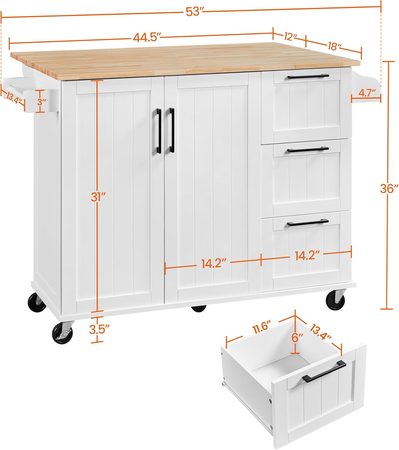   Mobile Kitchen Island with Adjustable Shelves