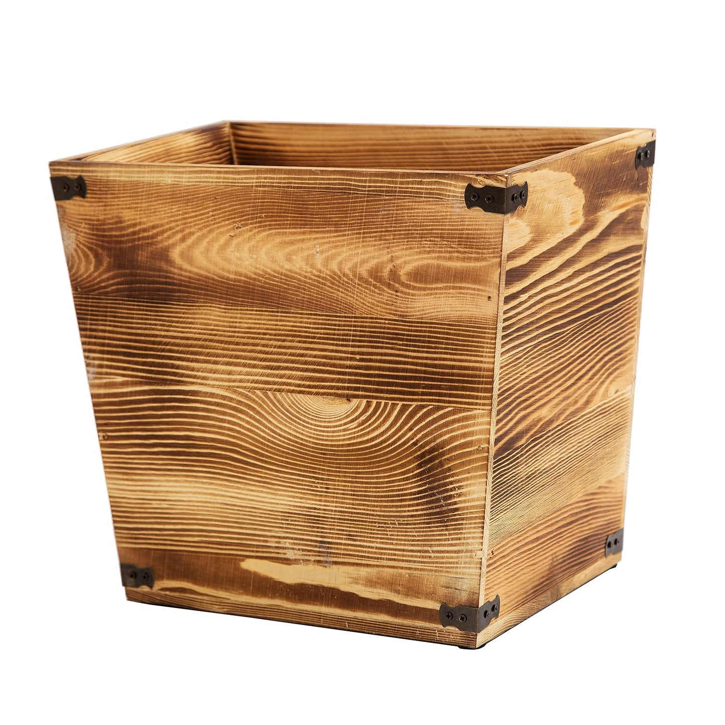 Gray Farmhouse Wood Trash Can with Metal Brackets – Rustic Waste Bin for Home & Office