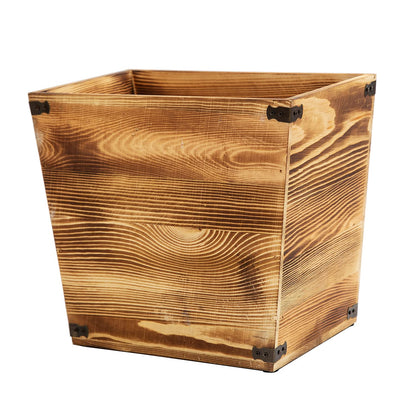 Gray Farmhouse Wood Trash Can with Metal Brackets – Rustic Waste Bin for Home & Office