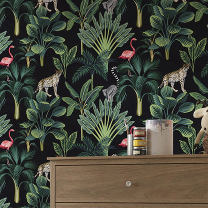 Vintage Tropical Peel & Stick Wallpaper – Flamingos & Palms