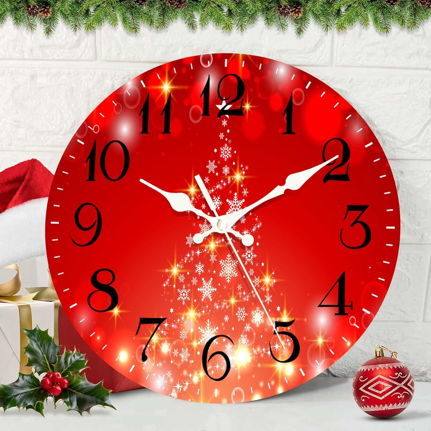 Silent Non-Ticking Christmas Wall Clock, 12-Inch