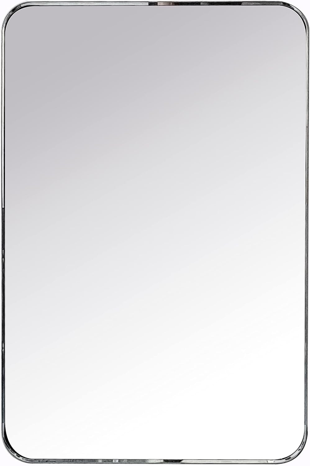 Brushed Nickel Framed Wall Mirror – 24" x 36" Rounded Rectangular Design in Stainless Steel for Bathroom Vanity