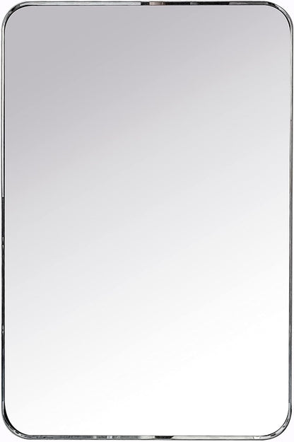 Brushed Nickel Framed Wall Mirror – 24" x 36" Rounded Rectangular Design in Stainless Steel for Bathroom Vanity