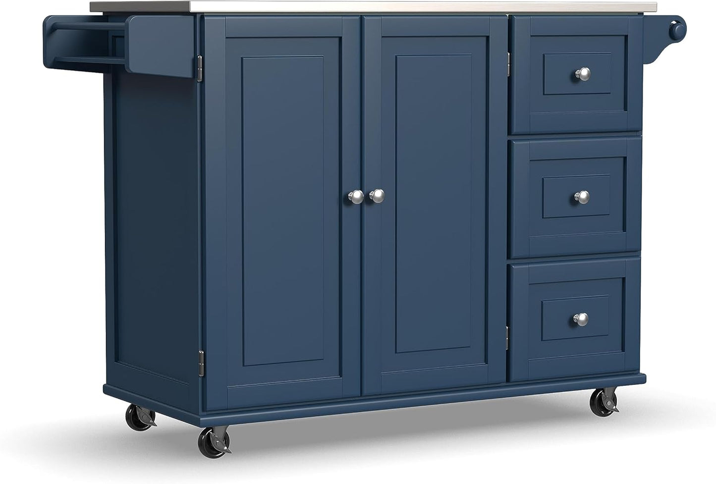 Dolly Madison 54-Inch Rolling Mobile Kitchen Island with Storage and Towel Rack in Off White
