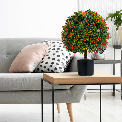 Boxwood Topiary Ball Duo with Orange Fruit Decor