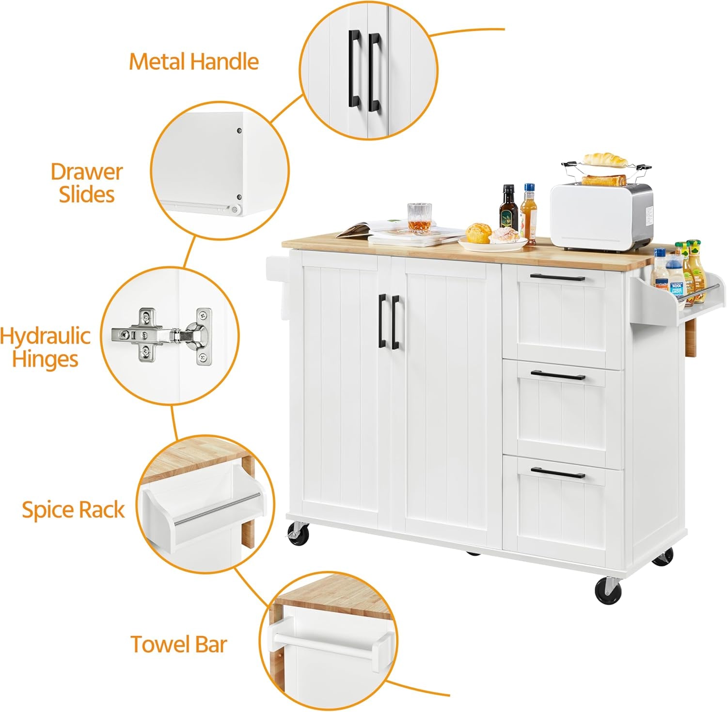   Mobile Kitchen Island with Adjustable Shelves
