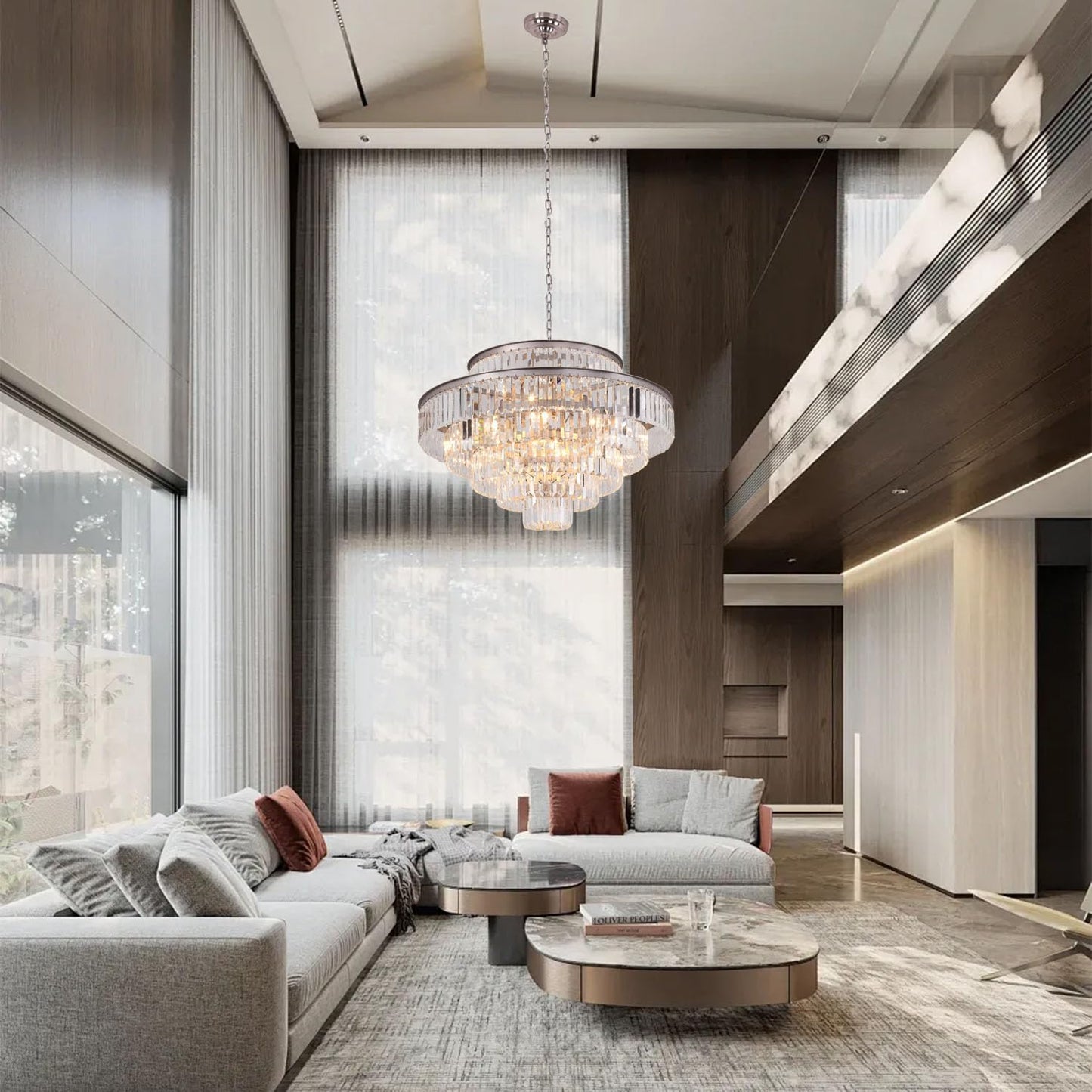 Elegant 7-Tier Crystal Chandelier, 17-Light Nickel Finish