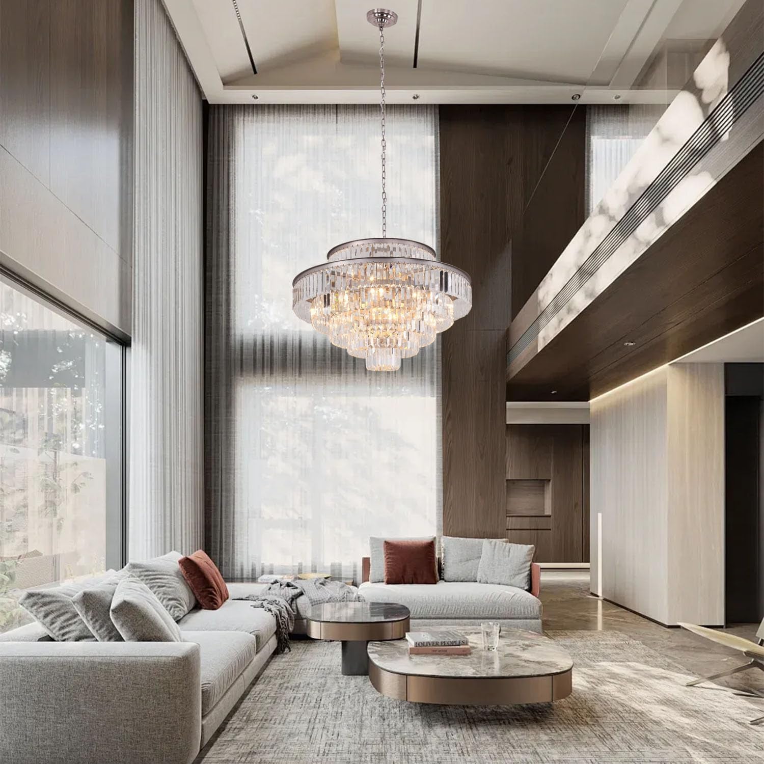 Elegant 7-Tier Crystal Chandelier, 17-Light Nickel Finish