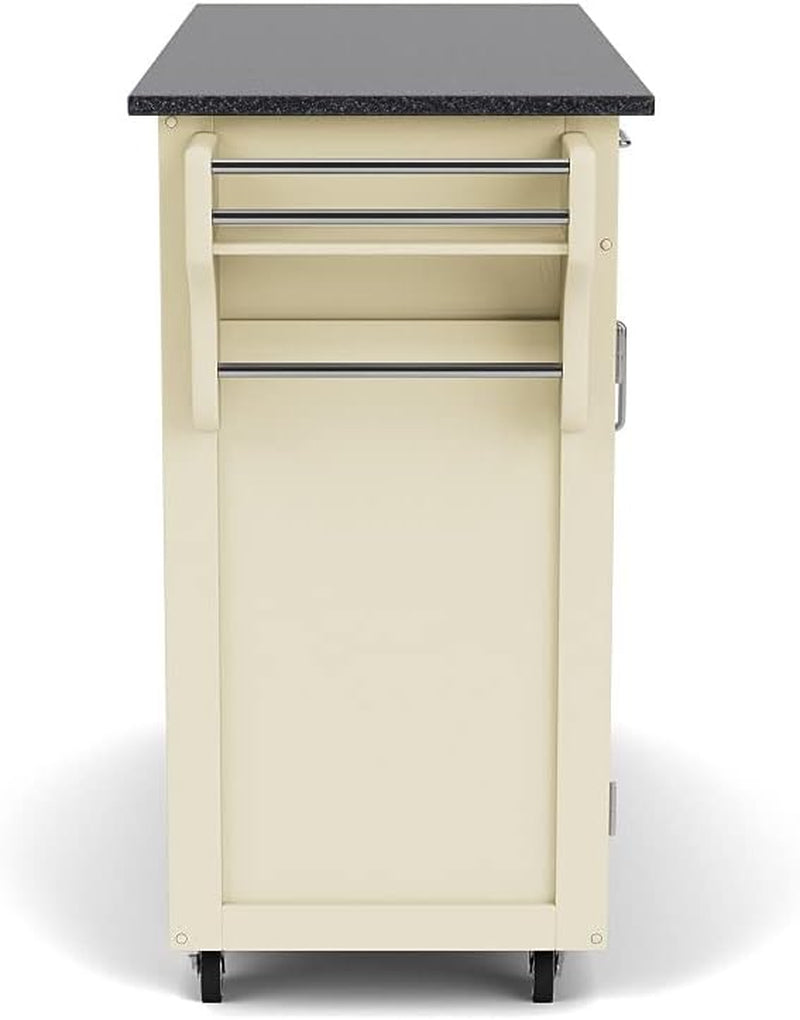 Home Styles Mobile Create-A-Cart Kitchen Cart with Black Granite Top and Four-Door Cabinet in White Finish, Featuring Adjustable Shelving