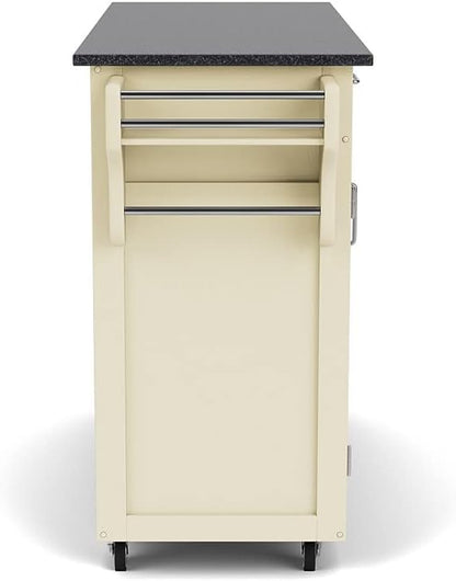 Home Styles Mobile Create-A-Cart Kitchen Cart with Black Granite Top and Four-Door Cabinet in White Finish, Featuring Adjustable Shelving