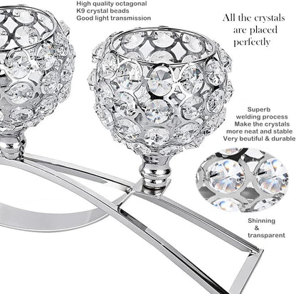 Elegant Silver Crystal 3-Arm Candle Holders - Unique Bling Tea Light Centerpiece