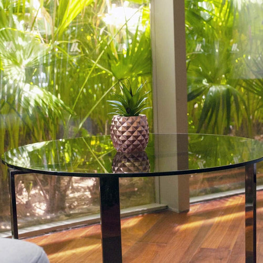 Artificial Succulent Pineapple Decorative Planter - Faux Pineapple Accent for Home, Office, and Kitchen (Rose Gold)