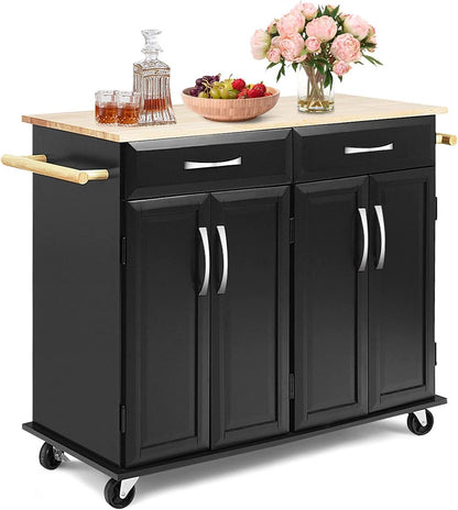 Kitchen Island Cart with Storage, Drawers, and Butcher Block Table