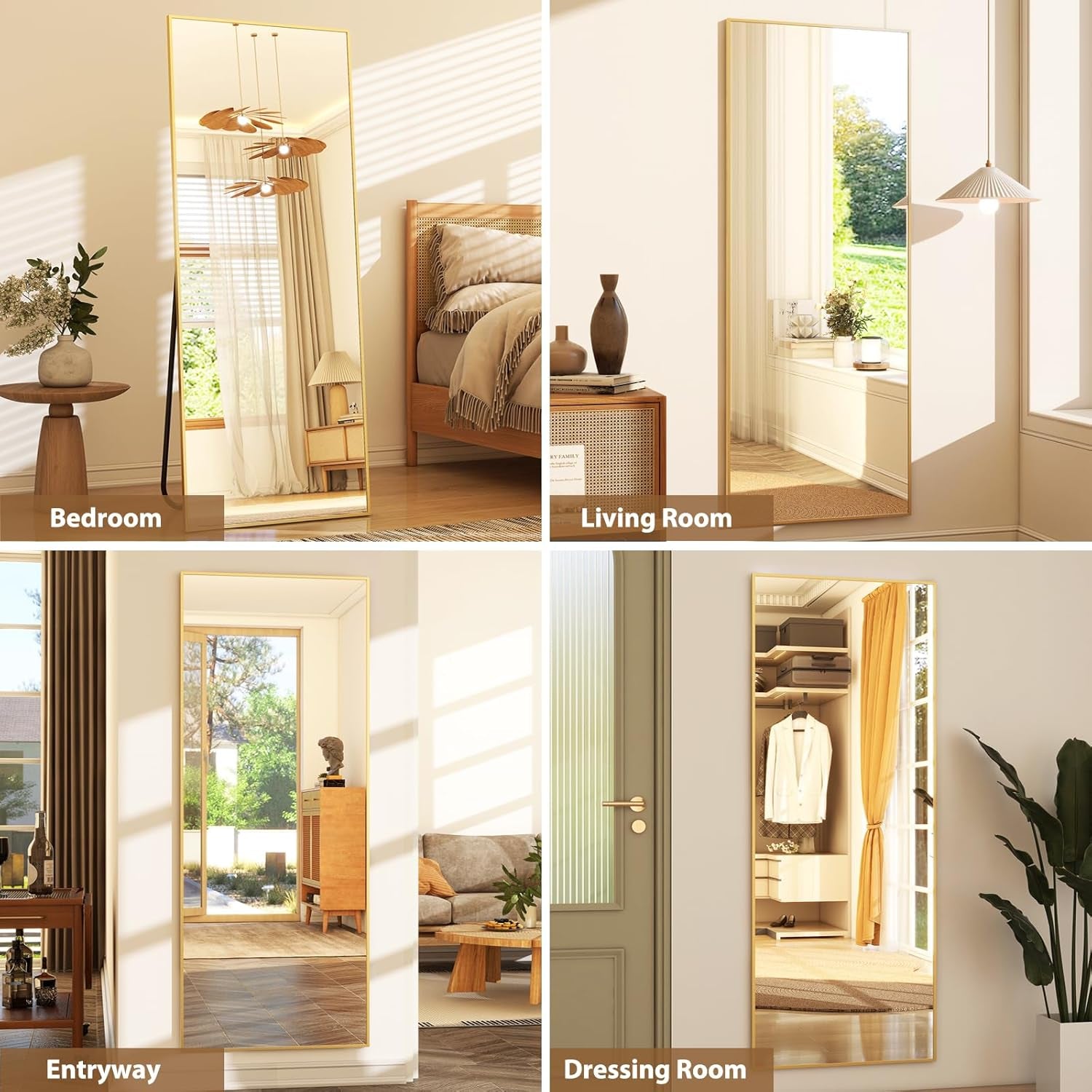 64"x21" Full-Length Freestanding or Leaning Rectangle Floor Mirror with Thin Aluminum Alloy Frame for Bedroom and Living Room, Gold Finish