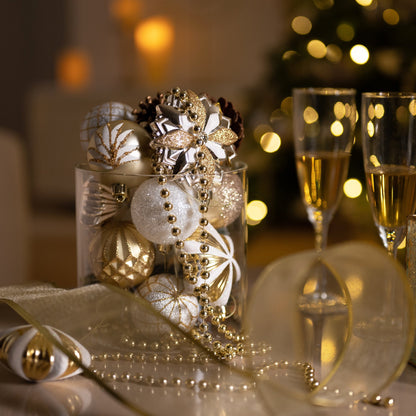 80-Ct Shatterproof Christmas Ornaments Set in White Gold for Tree Decoration