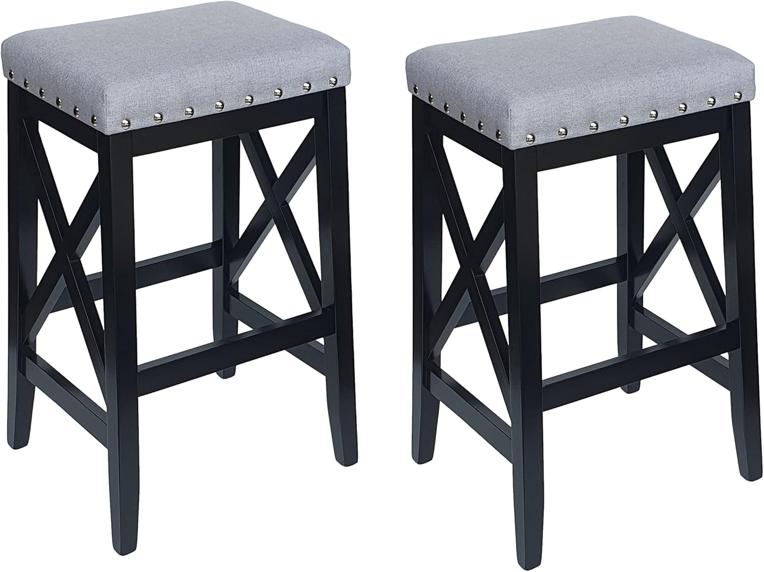 Blair Contemporary Farmhouse Upholstered Fabric Barstools - Set of 2
