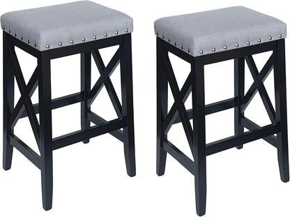 Blair Contemporary Farmhouse Upholstered Fabric Barstools - Set of 2