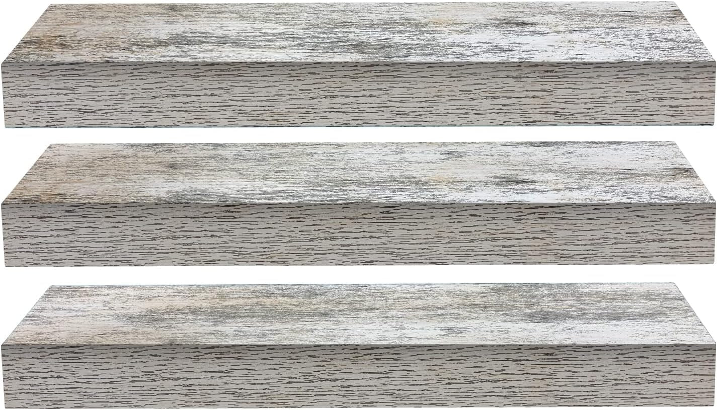 Rustic Floating Shelves for Wall – Set of 3, 16 Inch Wood Shelf for Bathroom, Bedroom, Living Room, Kitchen & Office Decor