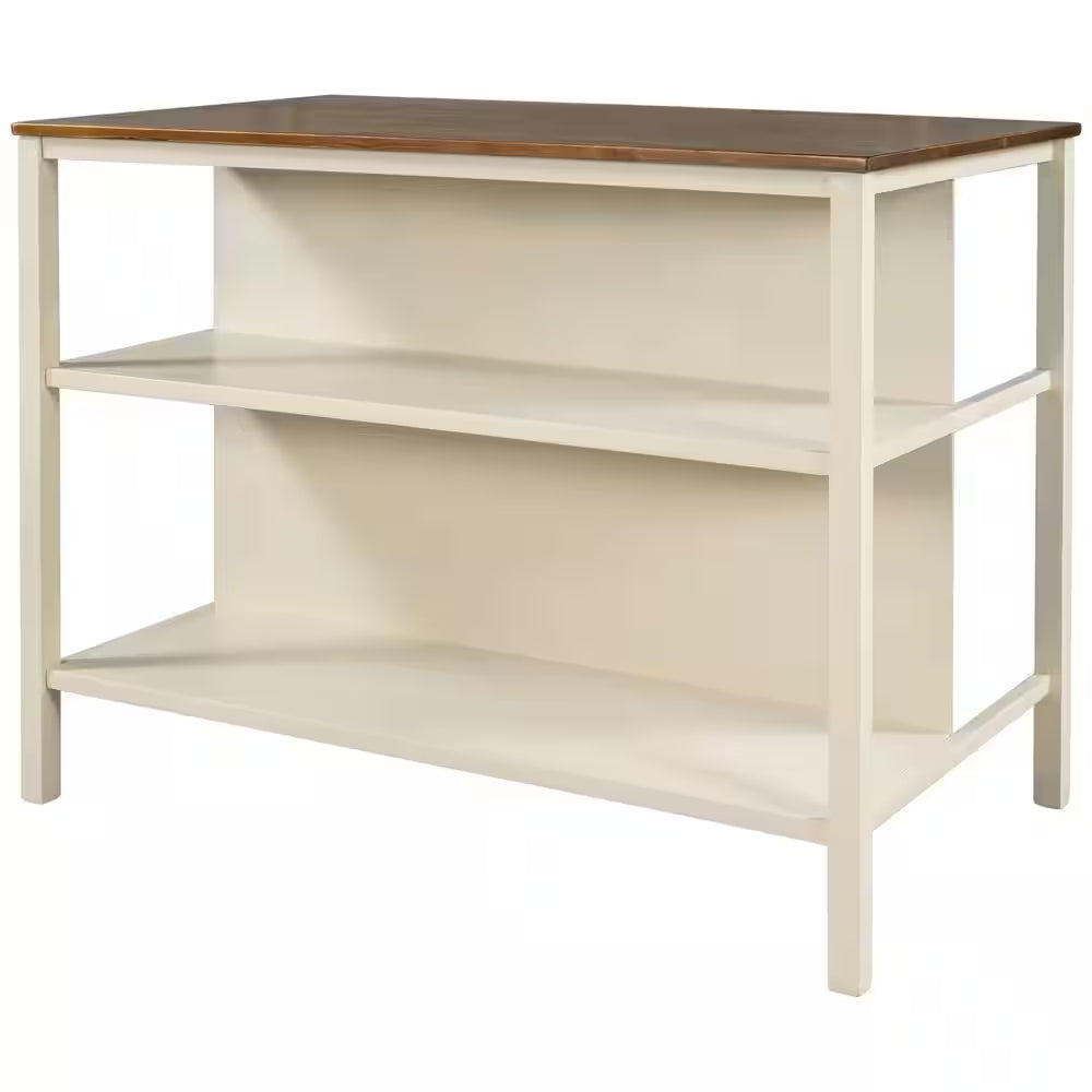   Kitchen Island with Storage Shelves and Butcher Block Top