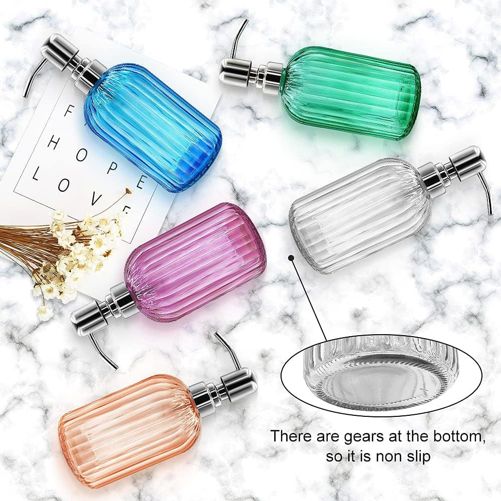 Glass Soap Dispenser Set – 2 Refillable 14 oz Bottles with Stainless Pumps