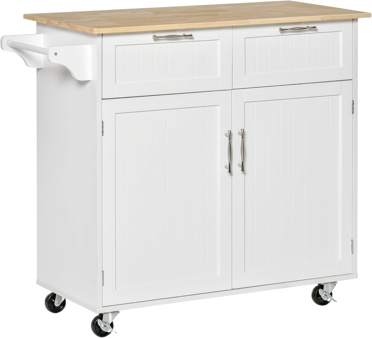  Rolling Kitchen Island Cart with Storage and Rubberwood Top