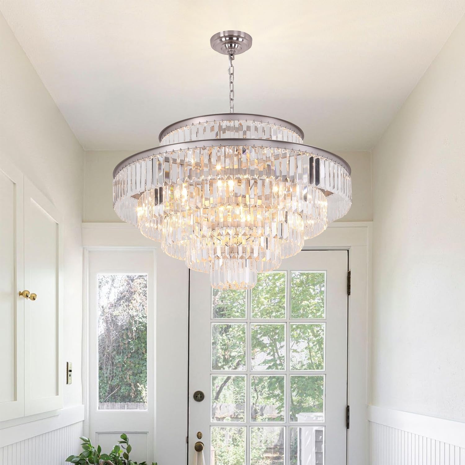 Elegant 7-Tier Crystal Chandelier, 17-Light Nickel Finish