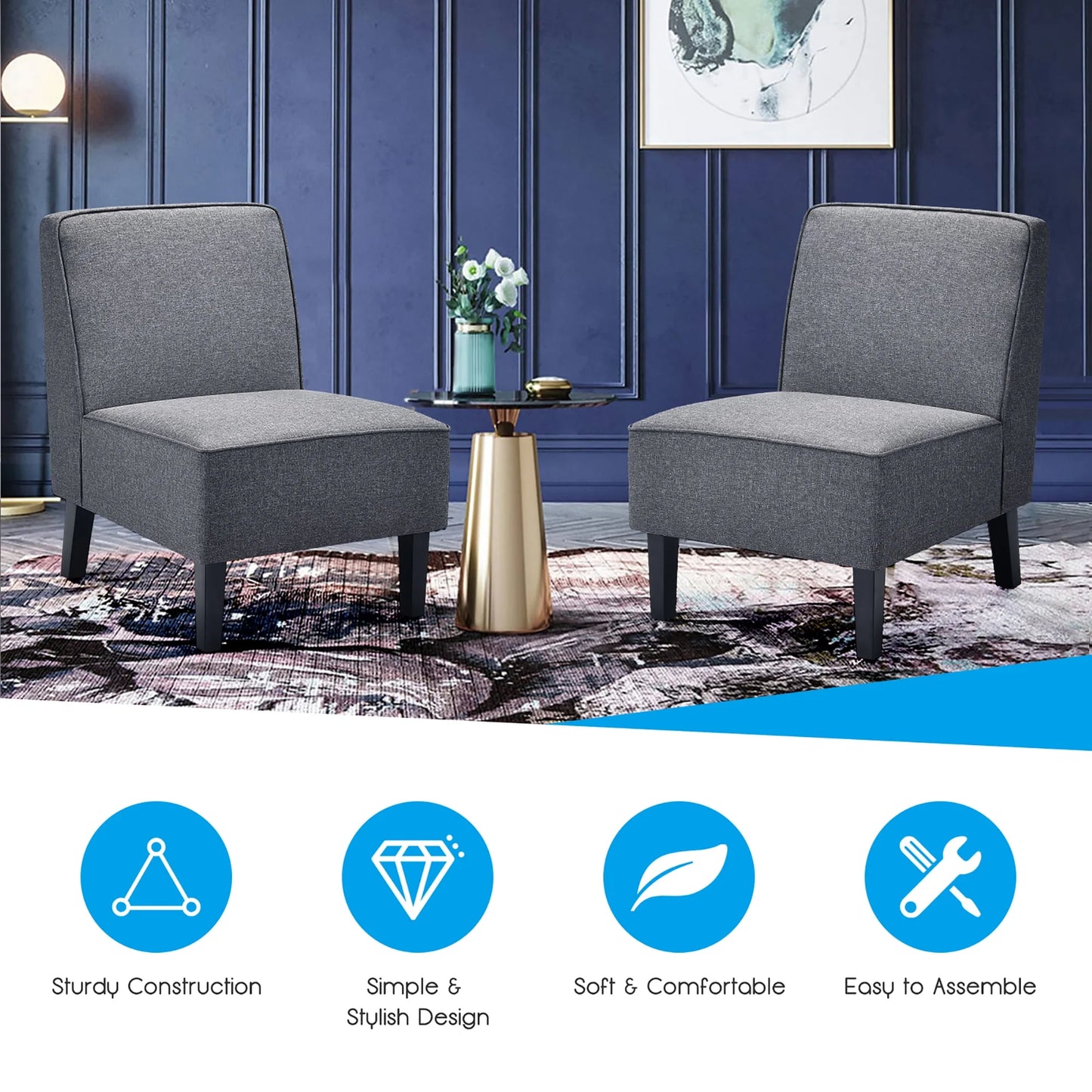 Cozy Armless Accent Chair – Gray Upholstery