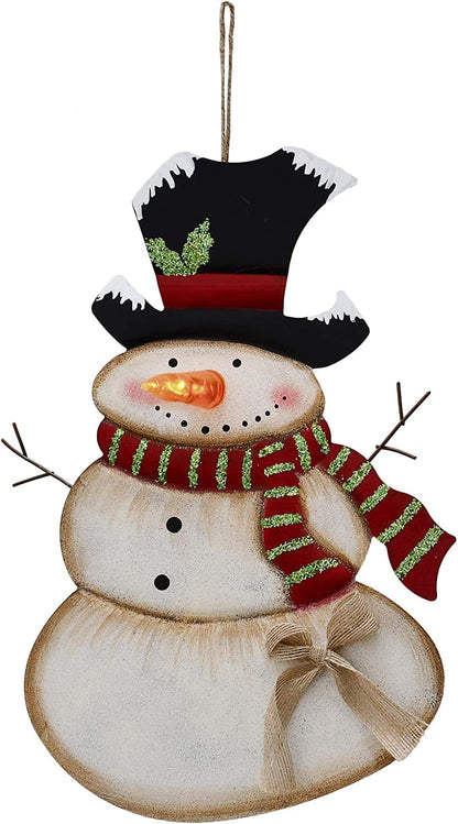 Metal Snowman Christmas Sign with Lights - Decorative Hanging Plaque and Yard Sign for Holiday Decor