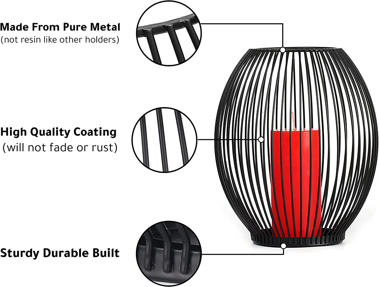 Outdoor Decorative Candle Holder Set - Black Wire Hurricane Holders for Pillar Candles - Elegant Centerpiece Accents