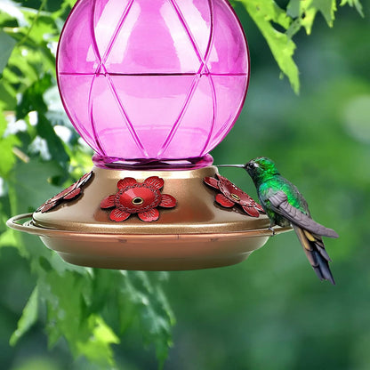 Glass Hummingbird Feeder - 20 Ounce Outdoor Feeder with Netted Texture Ball Shape Bottle in Lavender - Ideal Gift for Any Occasion