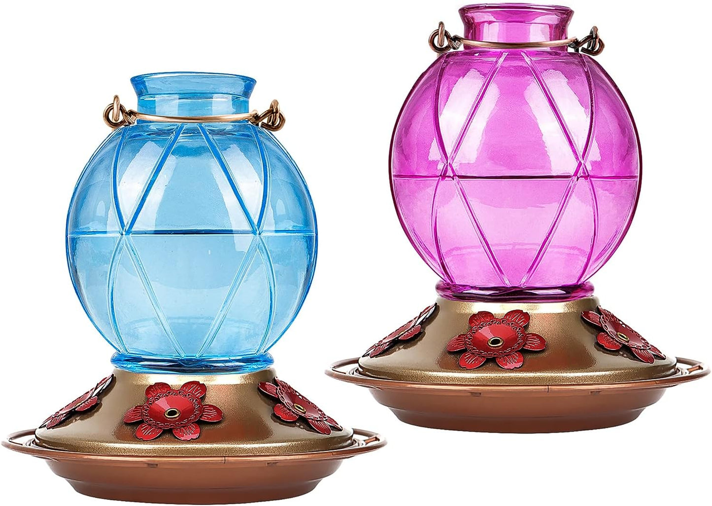Glass Hummingbird Feeder - 20 Ounce Outdoor Feeder with Netted Texture Ball Shape Bottle in Lavender - Ideal Gift for Any Occasion