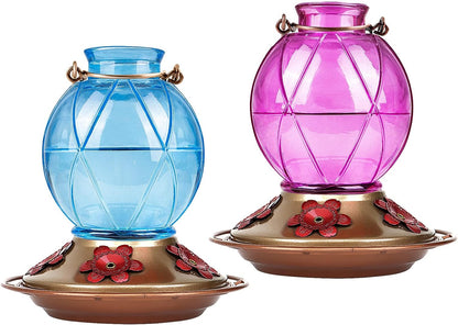 Glass Hummingbird Feeder - 20 Ounce Outdoor Feeder with Netted Texture Ball Shape Bottle in Lavender - Ideal Gift for Any Occasion