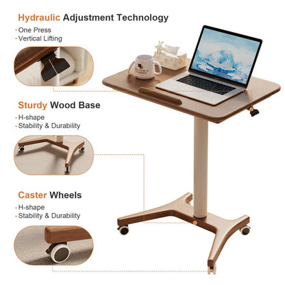 Solid Wood Mobile Standing Desk, Adjustable Work Table with Wheels, Space Saving, Rolling Standing Desk for Home Office, Bedroom,Couch