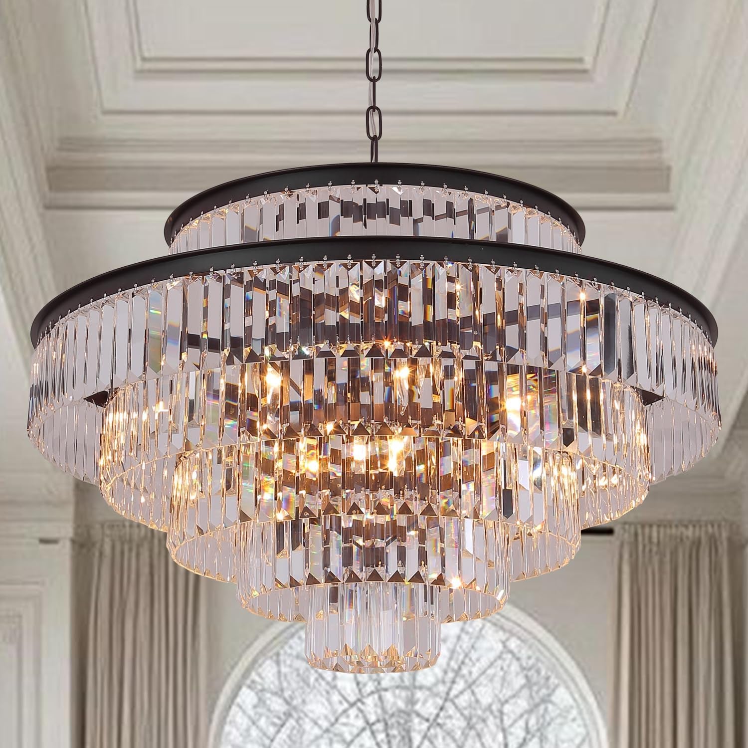 Elegant 7-Tier Crystal Chandelier, 17-Light Nickel Finish