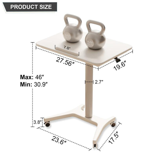 Solid Wood Mobile Standing Desk, Adjustable Work Table with Wheels, Space Saving, Rolling Standing Desk for Home Office, Bedroom,Couch